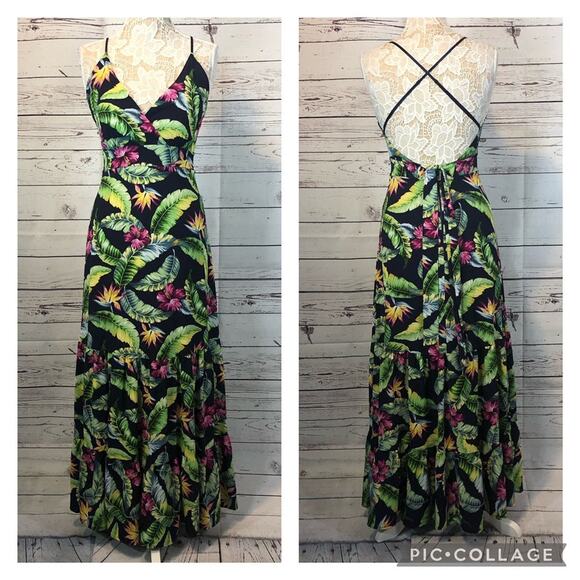 Tropical sleevless maxi dress criss cross straps size medium - Picture 15 of 15